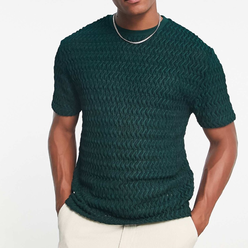 Relaxed Dark Green Textured Top